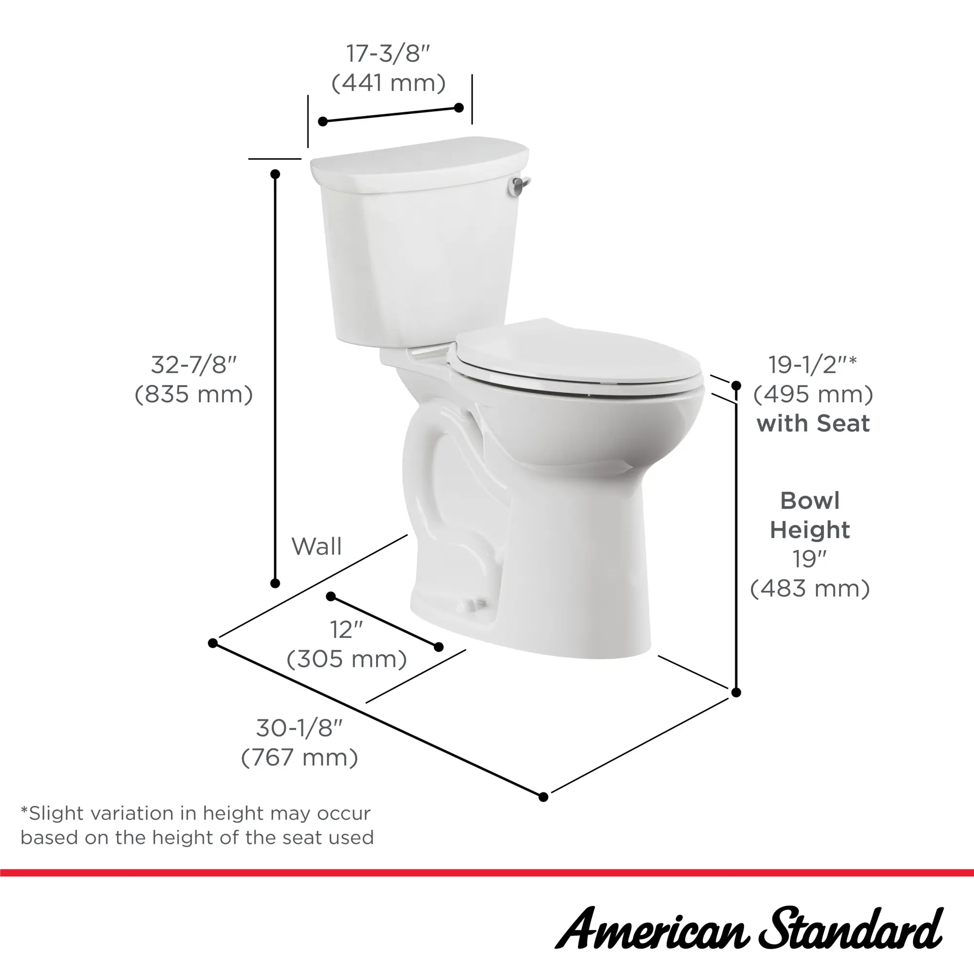 Cadet® PRO Two-Piece 1.28 gpf/4.8 Lpf Extra Tall Height Elongated Right-Hand Trip Lever Toilet Less Seat - Image 17
