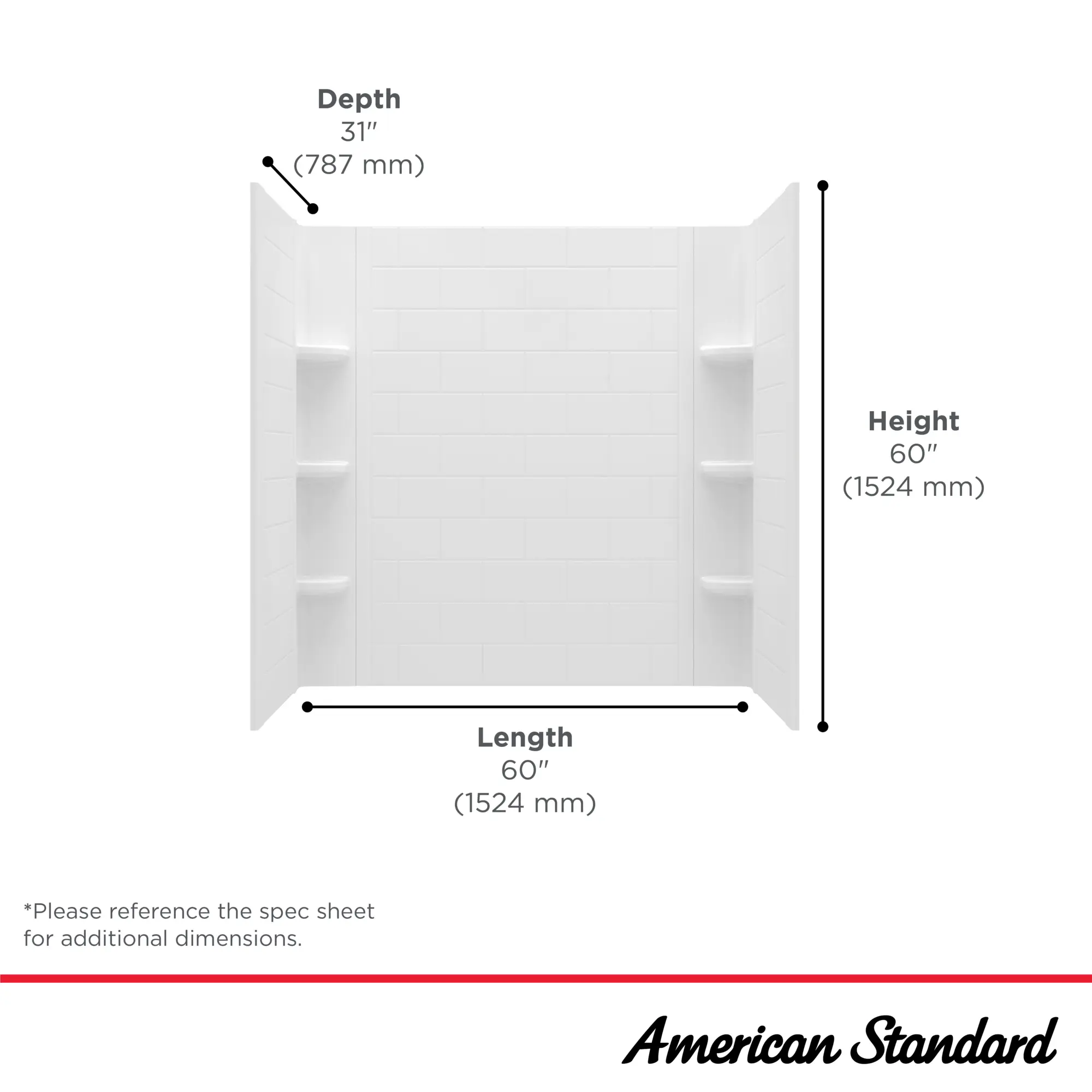 Princeton® PRO 60 x 30 x 60-inch Direct to Stud Subway Tile Bathtub Wall Set - Image 9